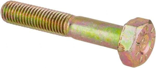 Made in USA - 1/4-28 UNF, 1-1/2" Length Under Head Hex Head Cap Screw - Partially Threaded, Grade L9 Alloy Steel, Zinc Yellow Dichromate Finish, 7/16" Hex - Americas Industrial Supply
