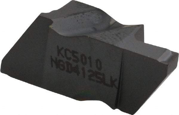 Kennametal - 4125NGD K Grade KC5010, 3.18mm Cutting Width Carbide Grooving Insert - 6.35mm Max Depth of Cut, Left Hand, 0.19mm Corner Radius, TiAlN Finish - Americas Industrial Supply