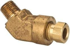 Parker - 1/4" OD, Brass Male 45° Elbow - 2,100 Max Working psi, 9/16" Hex, Comp x MNPT Ends - Americas Industrial Supply
