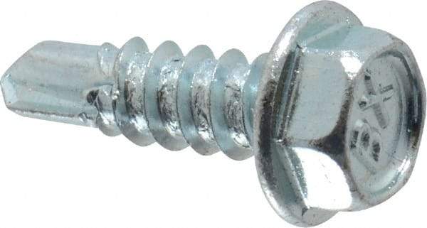 Buildex - #8, Hex Washer Head, Hex Drive, 1/2" Length Under Head, #2 Point, Self Drilling Screw - Steel, Zinc-Plated Finish - Americas Industrial Supply