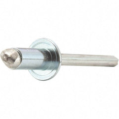 STANLEY Engineered Fastening - Size 8 Dome Head Steel Open End Blind Rivet - Steel Mandrel, 0.376" to 1/2" Grip, 1/4" Head Diam, 0.257" to 0.261" Hole Diam, 0.153" Body Diam - Americas Industrial Supply