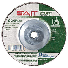 Sait - 24 Grit, 5" Wheel Diam, 1/8" Wheel Thickness, Type 27 Depressed Center Wheel - Silicon Carbide, Resinoid Bond, R Hardness, 12,200 Max RPM, Compatible with Angle Grinder - Americas Industrial Supply