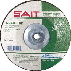 Sait - 24 Grit, 5" Wheel Diam, 1/4" Wheel Thickness, Type 27 Depressed Center Wheel - Silicon Carbide, Resinoid Bond, N Hardness, 12,200 Max RPM, Compatible with Angle Grinder - Americas Industrial Supply