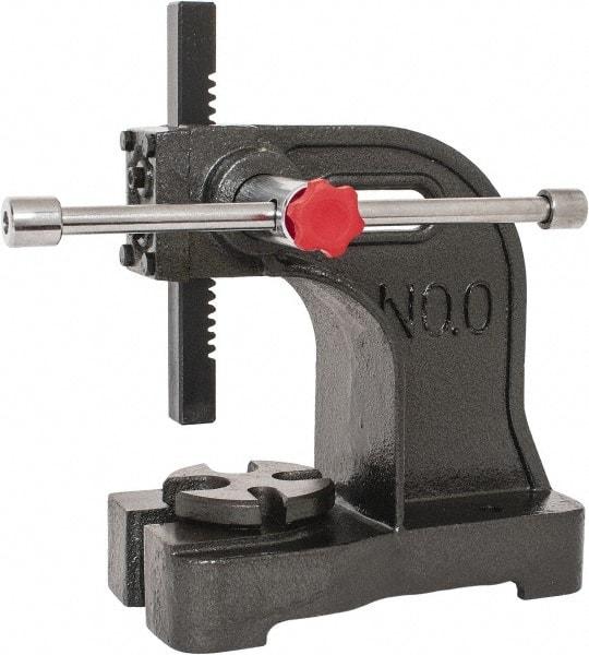 Palmgren - 3/4" Ram, 3-3/4" Throat Depth, 1/2 Ton Manual Arbor Press - 4-1/2" Max Work Height x 7-1/2" Max Work Width, Single Leverage, 5-1/8" Base Width x 9-3/8" Base Depth - Americas Industrial Supply