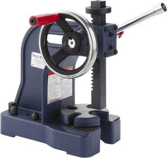 Palmgren - 1" Ram, 4" Throat Depth, 1 Ton Manual Arbor Press - 5-1/2" Max Work Height x 8" Max Work Width, Single Leverage, 5" Base Width x 10-1/2" Base Depth - Americas Industrial Supply