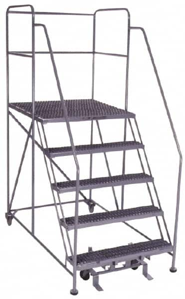 PW Platforms - 5 Step, 86 Inch Overall Height, Grip Strut Tread, Rolling Safety Ladder - 600 Lb. Load Capacity, 50 Inch Platform Height, 40 Inch Base Width x 67 Inch Base Depth - Americas Industrial Supply