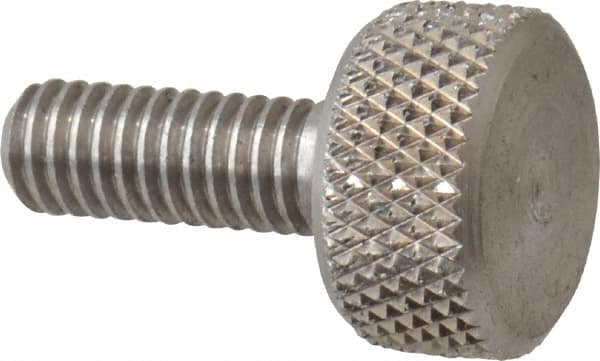 Morton Machine Works - M4x0.70 Knurled Shoulderless Grade 303 Stainless Steel Thumb Screw - 16mm OAL, 9.5mm Head Diam x 5mm Head Height - Americas Industrial Supply
