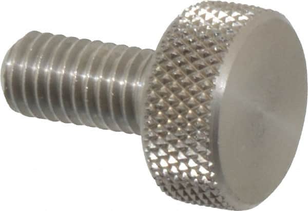 Morton Machine Works - M5x0.80 Knurled Shoulderless Grade 303 Stainless Steel Thumb Screw - 16mm OAL, 11.5mm Head Diam x 5mm Head Height - Americas Industrial Supply