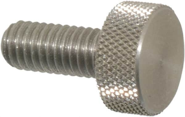 Morton Machine Works - M6x1.00 Knurled Shoulderless Grade 303 Stainless Steel Thumb Screw - 14mm OAL, 13mm Head Diam x 6mm Head Height - Americas Industrial Supply