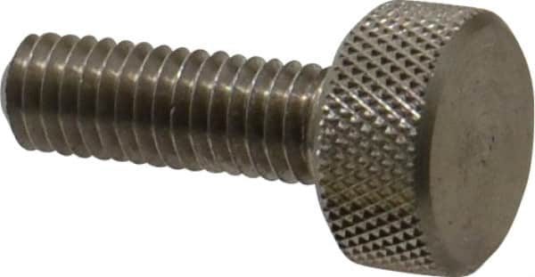 Morton Machine Works - M6x1.00 Knurled Shoulderless Grade 303 Stainless Steel Thumb Screw - 25mm OAL, 13mm Head Diam x 6mm Head Height - Americas Industrial Supply