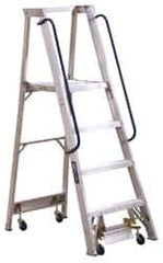 Louisville - 48" 4 Step Ladder - Rolling Platform Ladder, 300 Lb Capacity, 4" Platform Height, 24-1/4" Base Width x 44-3/4" Base Depth - Americas Industrial Supply