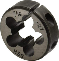 Interstate - 7/16-27 UNS Thread, 1" Outside Diam High Speed Steel Round Die - Right Hand Thread, Adjustable - Exact Industrial Supply