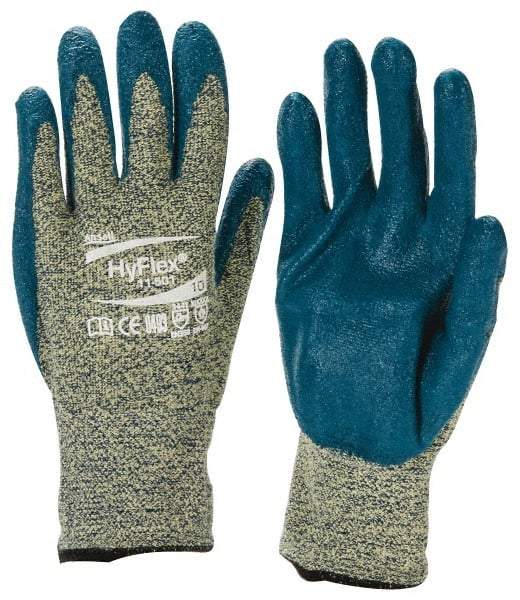 Ansell - Size XL (10), ANSI Cut Lvl 4, Abrasion Lvl 3, Nitrile Coated Cut Resistant Gloves - Palm & Fingers Coated, Kevlar Lining, Knit Wrist, Blue, Paired - Americas Industrial Supply