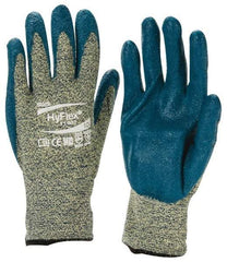 Ansell - Size XL (10), ANSI Cut Lvl 4, Abrasion Lvl 3, Nitrile Coated Cut Resistant Gloves - Palm & Fingers Coated, Kevlar Lining, Knit Wrist, Blue, Paired - Americas Industrial Supply