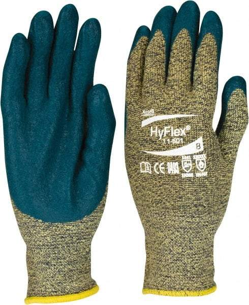 Ansell - Size M (8), ANSI Cut Lvl 4, Abrasion Lvl 3, Nitrile Coated Cut Resistant Gloves - Palm & Fingers Coated, Kevlar Lining, Knit Wrist, Blue, Paired - Americas Industrial Supply
