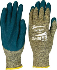 Ansell - Size M (8), ANSI Cut Lvl 4, Abrasion Lvl 3, Nitrile Coated Cut Resistant Gloves - Palm & Fingers Coated, Kevlar Lining, Knit Wrist, Blue, Paired - Americas Industrial Supply