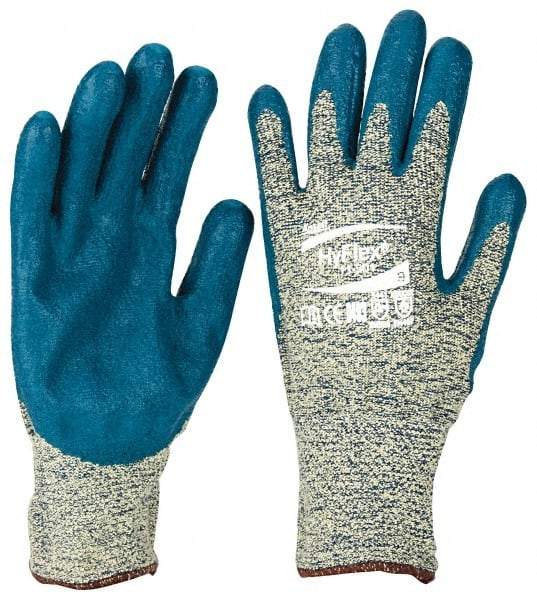 Ansell - Size L (9), ANSI Cut Lvl 4, Abrasion Lvl 3, Nitrile Coated Cut Resistant Gloves - Palm & Fingers Coated, Kevlar Lining, Knit Wrist, Blue, Paired - Americas Industrial Supply