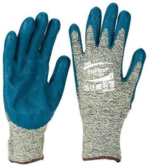Ansell - Size L (9), ANSI Cut Lvl 4, Abrasion Lvl 3, Nitrile Coated Cut Resistant Gloves - Palm & Fingers Coated, Kevlar Lining, Knit Wrist, Blue, Paired - Americas Industrial Supply