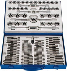 Interstate - M6x1.00 to M18x1.50 Tap, Metric Coarse, Metric Fine, NPT, UNC, UNF, Tap and Die Set - Carbon Steel, Carbon Steel Taps, Adjustable, 110 Piece Set with Metal Case - Exact Industrial Supply