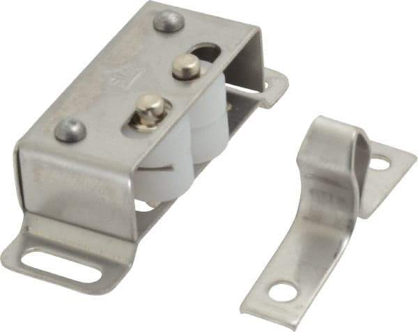 Sugatsune - 1-55/64" Long x 39/64" Wide x 19/32" High, Plastic & Stainless Steel Roller catch - Plain & White Finish, 1-19/64" Long Strike, 9/32" Wide Strike - Americas Industrial Supply