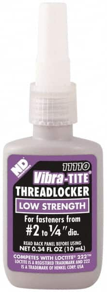 Vibra-Tite - 10 mL Bottle, Purple, Low Strength Liquid Threadlocker - Series 111, 24 hr Full Cure Time, Hand Tool Removal - Americas Industrial Supply