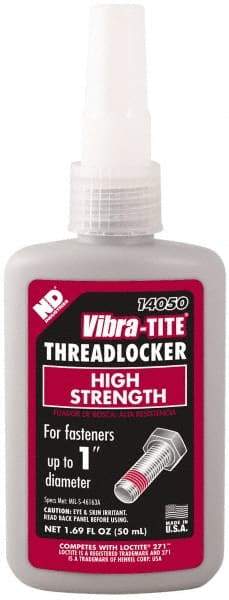 Vibra-Tite - 50 mL Bottle, Red, High Strength Liquid Threadlocker - Series 140, 24 hr Full Cure Time, Hand Tool, Heat Removal - Americas Industrial Supply