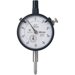 Mitutoyo - 10mm Range, 0-100 Dial Reading, 0.01mm Graduation Dial Drop Indicator - 57mm Dial, 1mm Range per Revolution, 0.013mm Accuracy, Revolution Counter - Americas Industrial Supply