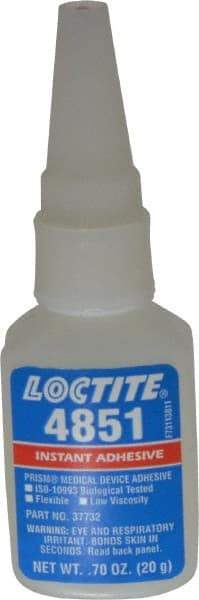 Loctite - 0.70 oz Bottle Clear Instant Adhesive - Series 4851, 20 sec Fixture Time, 24 hr Full Cure Time, Bonds to Fabric, Leather & Paper - Americas Industrial Supply