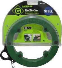 Greenlee - 50 Ft. Long x 1/8 Inch Wide, 3/64 Inch Thick, Steel Fish Tape - 400 Lb. Pulling Strength, Includes Case - Americas Industrial Supply