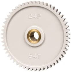 Made in USA - 24 Pitch, 2-1/4" Pitch Diam, 2.333" OD, 54 Tooth Spur Gear - 1/4" Face Width, 5/16" Bore Diam, 43/64" Hub Diam, 20° Pressure Angle, Acetal - Americas Industrial Supply