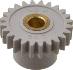 Made in USA - 32 Pitch, 3/4" Pitch Diam, 13/16" OD, 24 Tooth Spur Gear - 3/16" Face Width, 3/16" Bore Diam, 1/2" Hub Diam, 20° Pressure Angle, Acetal - Americas Industrial Supply