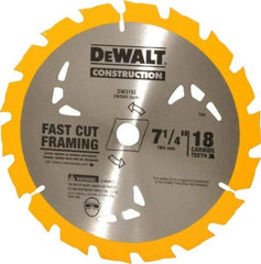 DeWALT - 7-1/4" Diam, 5/8" Arbor Hole Diam, 18 Tooth Wet & Dry Cut Saw Blade - Carbide-Tipped, General Purpose Action, Diamond Arbor - Americas Industrial Supply