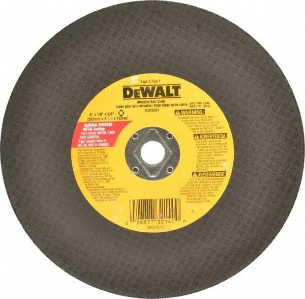 DeWALT - 8" Aluminum Oxide Cutoff Wheel - 1/8" Thick, 5/8" Arbor, 7,600 Max RPM, Use with Circular Saws - Americas Industrial Supply