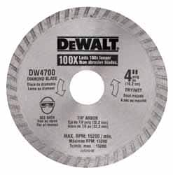 DeWALT - 4" Diam, 7/8" Arbor Hole Diam, Wet & Dry Cut Saw Blade - Diamond-Tipped, Standard Round Arbor - Americas Industrial Supply