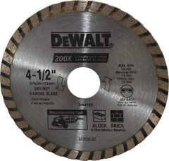 DeWALT - 4-1/2" Diam, 7/8" Arbor Hole Diam, Wet & Dry Cut Saw Blade - Diamond-Tipped, Standard Round Arbor - Americas Industrial Supply