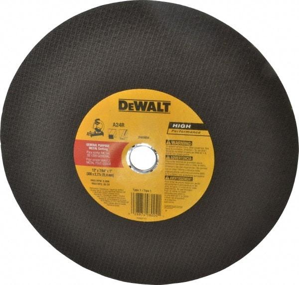 DeWALT - 12" Aluminum Oxide Cutoff Wheel - 7/64" Thick, 1" Arbor, 5,000 Max RPM, Use with Stationary Tools - Americas Industrial Supply