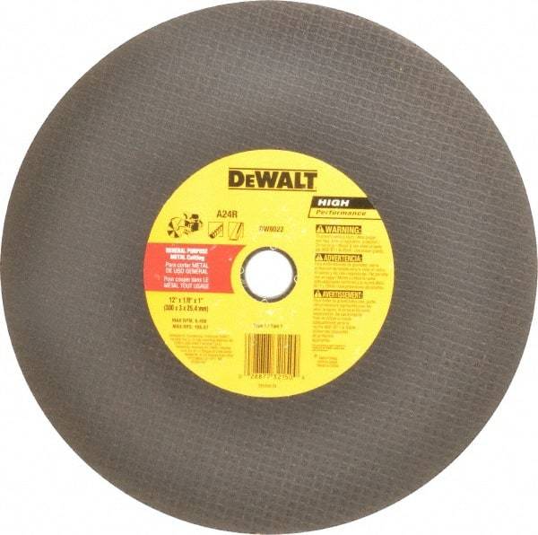 DeWALT - 12" Aluminum Oxide Cutoff Wheel - 1/8" Thick, 1" Arbor, 6,400 Max RPM, Use with Circular Saws - Americas Industrial Supply