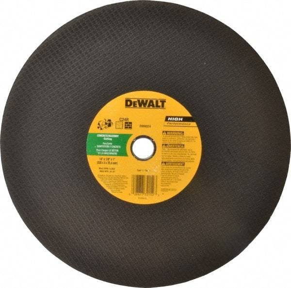 DeWALT - 14" Silicon Carbide Cutoff Wheel - 1/8" Thick, 1" Arbor, 5,500 Max RPM, Use with Circular Saws - Americas Industrial Supply