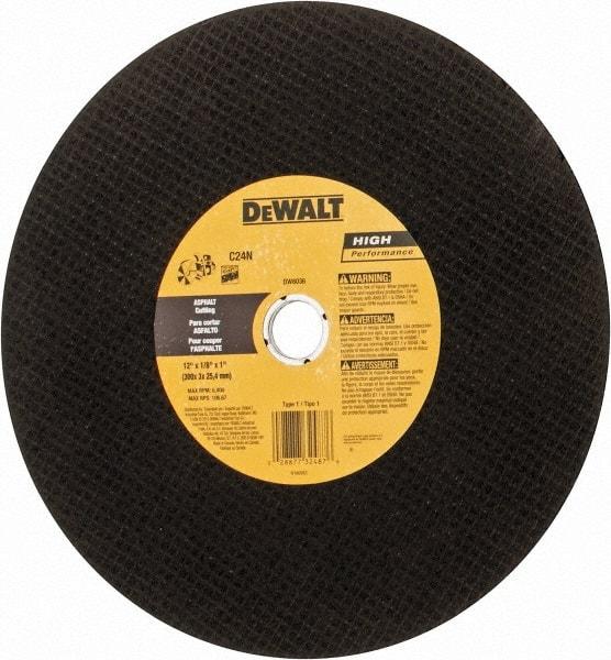 DeWALT - 12" Silicon Carbide Cutoff Wheel - 5/32" Thick, 1" Arbor, 6,400 Max RPM, Use with Circular Saws - Americas Industrial Supply