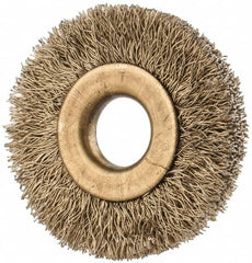 Value Collection - 1-3/8" OD, 3/8" Arbor Hole, Crimped Brass-Coated Steel Wheel Brush - 1/4" Face Width, 3/8" Trim Length, 0.007" Filament Diam, 20,000 RPM - Americas Industrial Supply