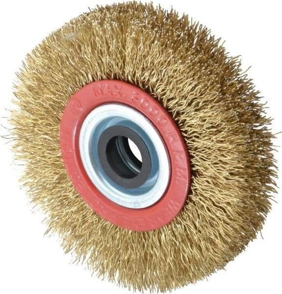 Value Collection - 4" OD, 3/4" Arbor Hole, Crimped Brass-Coated Steel Wheel Brush - 3/4" Face Width, 11/16" Trim Length, 0.014" Filament Diam, 8,000 RPM - Americas Industrial Supply