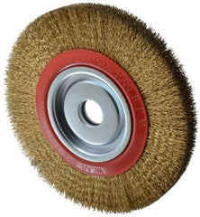 Value Collection - 10" OD, 1-1/4" Arbor Hole, Crimped Brass-Coated Steel Wheel Brush - 1" Face Width, 1-15/32" Trim Length, 0.014" Filament Diam, 3,000 RPM - Americas Industrial Supply