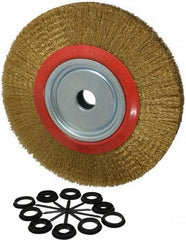 Value Collection - 12" OD, 1-1/4" Arbor Hole, Crimped Brass-Coated Steel Wheel Brush - 1-21/32" Face Width, 2-3/8" Trim Length, 0.014" Filament Diam, 3,000 RPM - Americas Industrial Supply