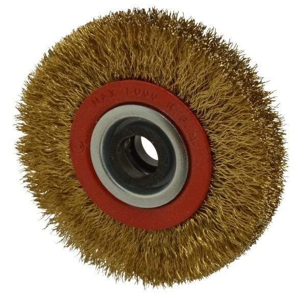 Value Collection - 4" OD, 3/4" Arbor Hole, Crimped Brass-Coated Steel Wheel Brush - 3/4" Face Width, 11/16" Trim Length, 0.012" Filament Diam, 8,000 RPM - Americas Industrial Supply