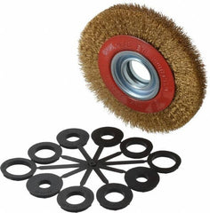 Value Collection - 6" OD, 1-1/4" Arbor Hole, Crimped Brass-Coated Steel Wheel Brush - 11/16" Face Width, 1-1/8" Trim Length, 0.012" Filament Diam, 6,000 RPM - Americas Industrial Supply