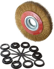 Value Collection - 6" OD, 1-1/4" Arbor Hole, Crimped Brass-Coated Steel Wheel Brush - 1" Face Width, 1-1/8" Trim Length, 0.012" Filament Diam, 6,000 RPM - Americas Industrial Supply