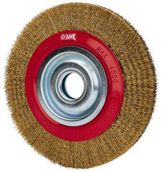 Value Collection - 8" OD, 1-1/4" Arbor Hole, Crimped Brass-Coated Steel Wheel Brush - 3/4" Face Width, 1-11/32" Trim Length, 0.012" Filament Diam, 4,500 RPM - Americas Industrial Supply