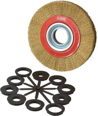 Value Collection - 6" OD, 1-1/4" Arbor Hole, Crimped Brass-Coated Steel Wheel Brush - 11/16" Face Width, 1-1/8" Trim Length, 0.007" Filament Diam, 6,000 RPM - Americas Industrial Supply