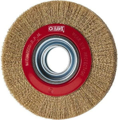 Value Collection - 6" OD, 1-1/4" Arbor Hole, Crimped Brass-Coated Steel Wheel Brush - 1" Face Width, 1-1/8" Trim Length, 0.007" Filament Diam, 6,000 RPM - Americas Industrial Supply