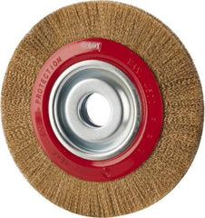 Value Collection - 8" OD, 1-1/4" Arbor Hole, Crimped Brass-Coated Steel Wheel Brush - 3/4" Face Width, 1-11/32" Trim Length, 0.007" Filament Diam, 4,500 RPM - Americas Industrial Supply